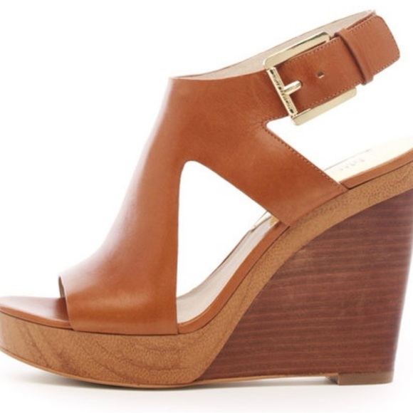 EUC Michael Kors, Josephine brown wedge, leather platform, sandals, size 5 - Picture 2 of 9